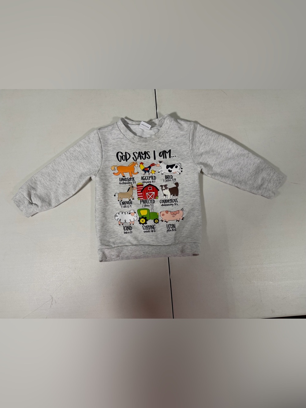God Says I Am Affirmation Toddler LS  Shirt,Trendy Farm Kids Shirt 12-18 Month